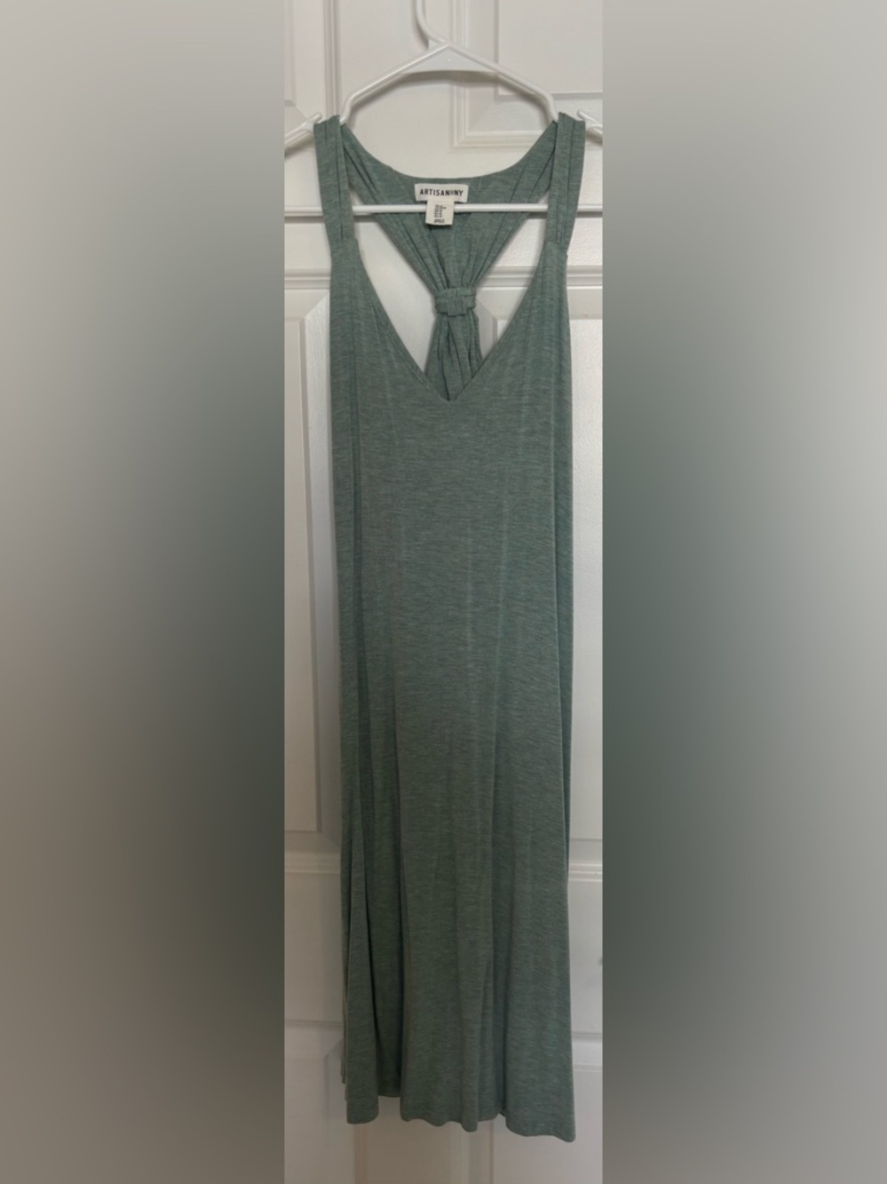 Artisan NY Womens Sage Green Knotted Racerback Mini Dress Built-In Bra Size M